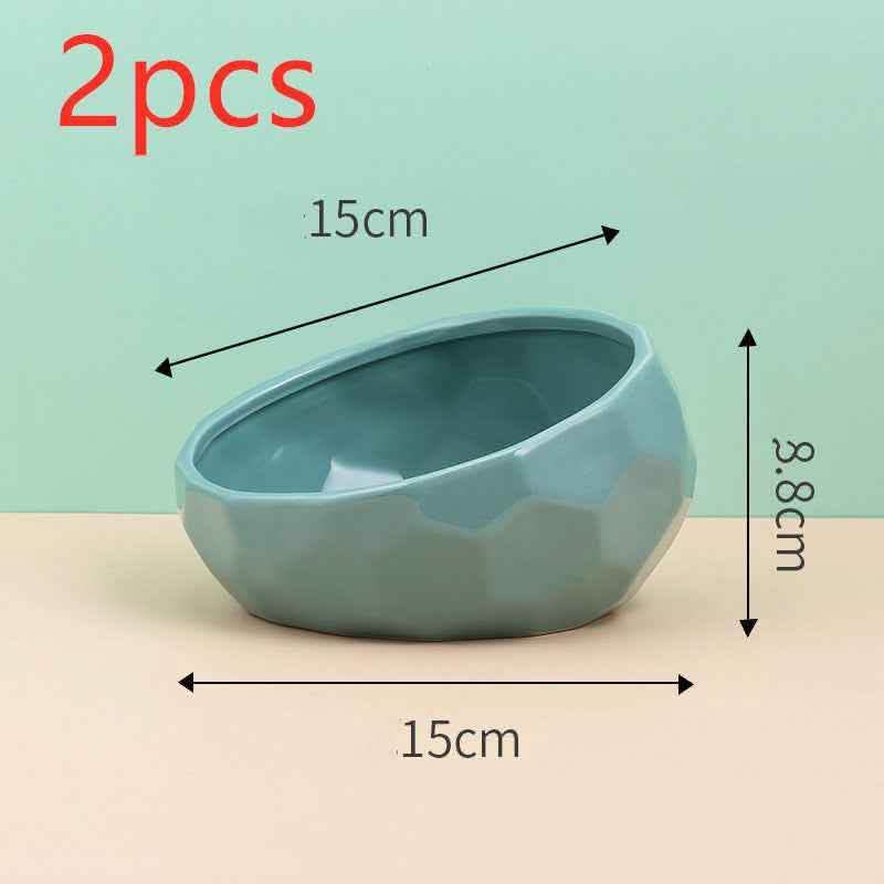 Ceramic Pet Bowl - Oblique Mouth Cat Dog Feeding Dish - Vezir