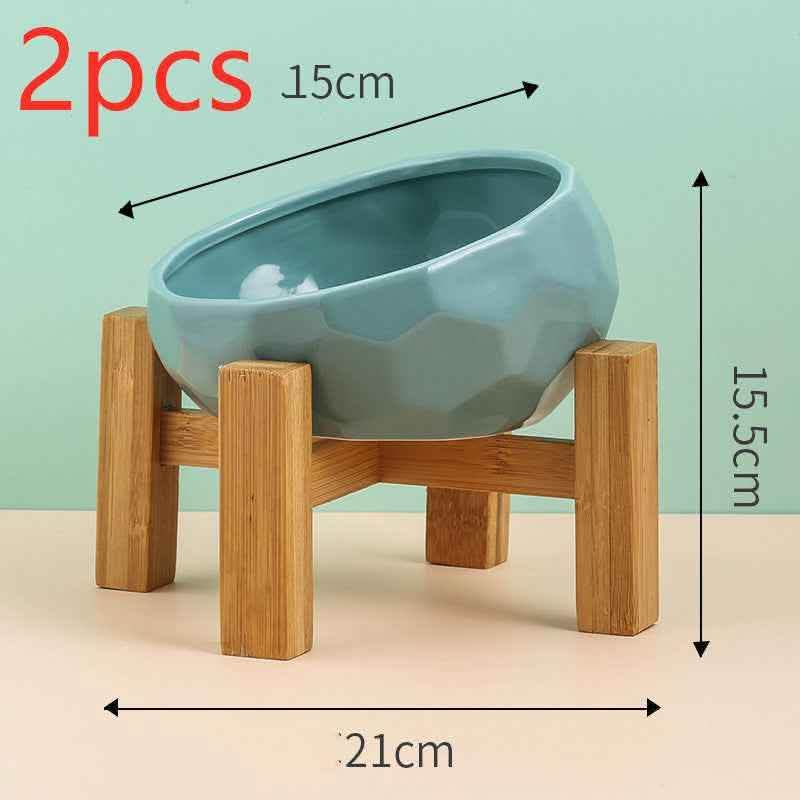 Ceramic Pet Bowl - Oblique Mouth Cat Dog Feeding Dish - Vezir