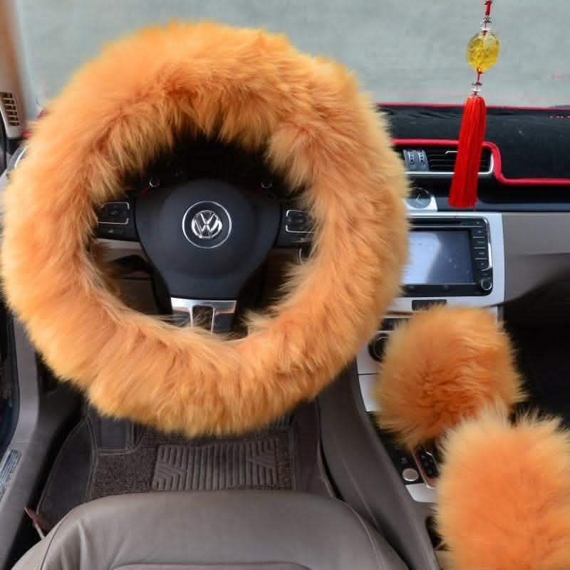 3-Piece Wool Steering Wheel Cover - Premium Car Interior Set - Vezir