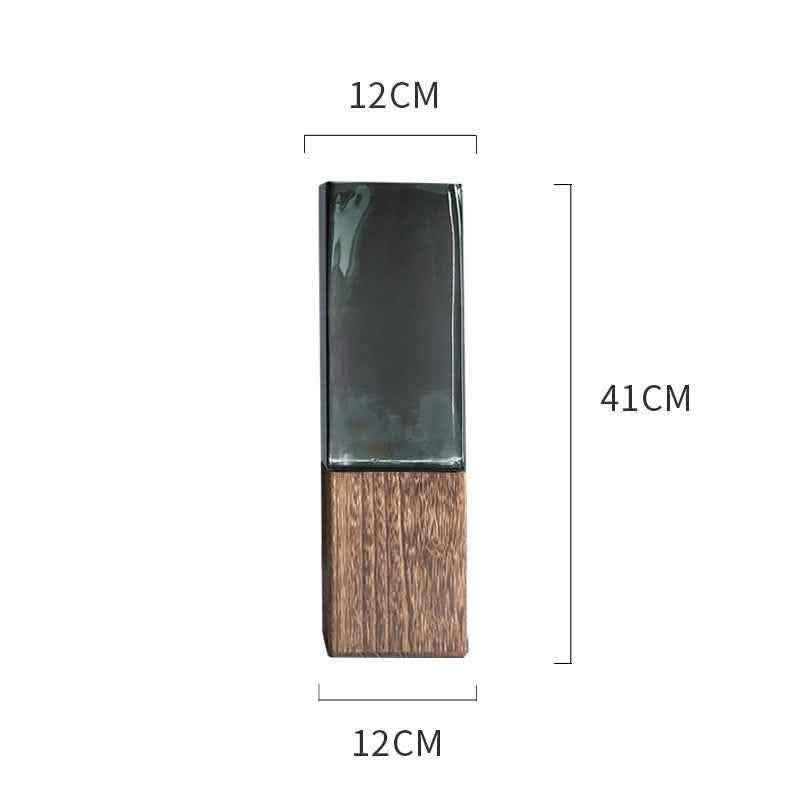 Transparent Glass Vase - Wood Color Flower Arrangement Set - Vezir