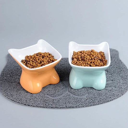 Ergonomic Pet Bowl - Oblique Mouth Ceramic Feeding Dish - Vezir