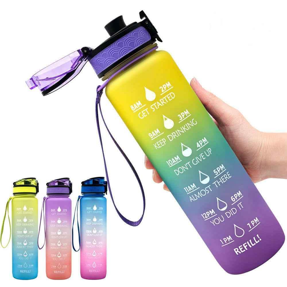 1L Tritan Water Bottle - Time Marker Motivational Sports Cup - Vezir