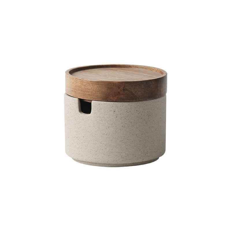 Ceramic Seasoning Pot Set - 3-Piece Acacia Wood Tray - Vezir