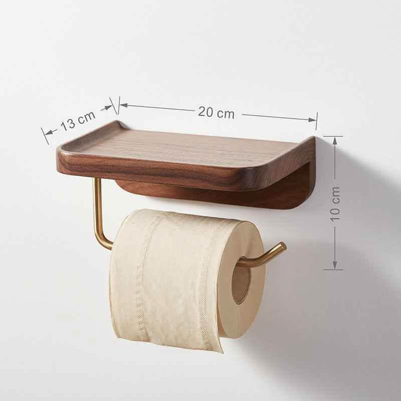 Solid Wood Wall-Mounted Paper Towel Rack - Walnut Brass Holder - Vezir
