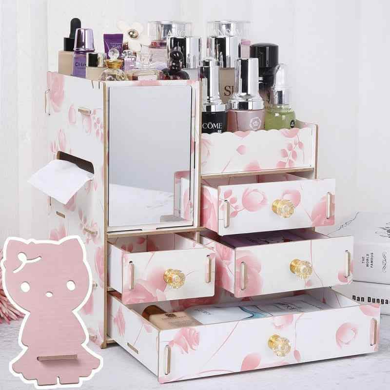 Wooden Cosmetic Storage Box - Tabletop Jewelry Organizer - Vezir