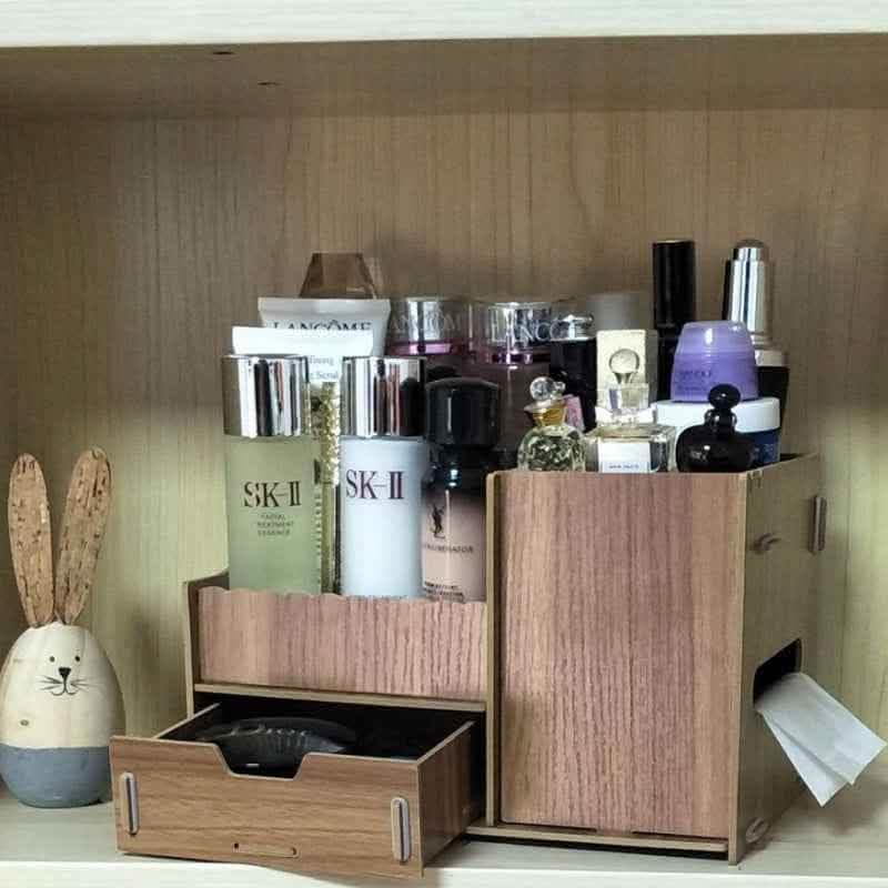 Wooden Cosmetic Storage Box - Tabletop Jewelry Organizer - Vezir