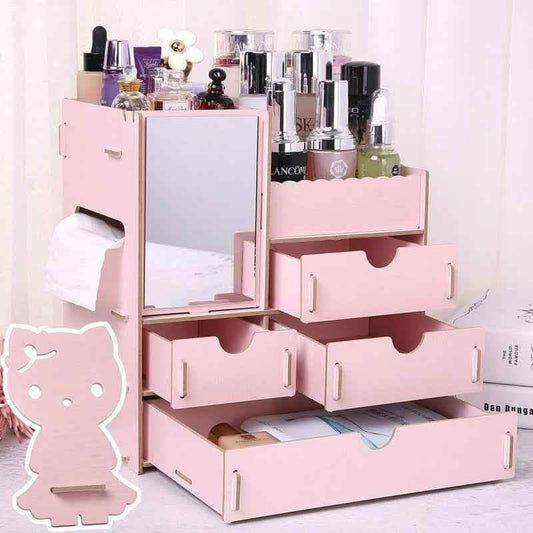 Wooden Cosmetic Storage Box - Tabletop Jewelry Organizer - Vezir