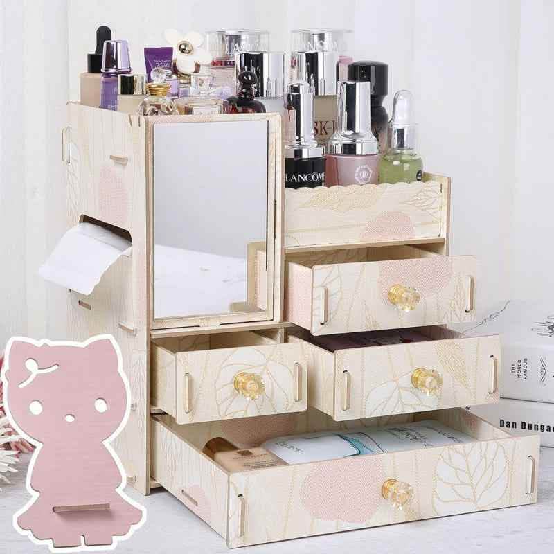 Wooden Cosmetic Storage Box - Tabletop Jewelry Organizer - Vezir