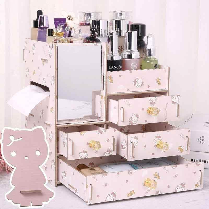 Wooden Cosmetic Storage Box - Tabletop Jewelry Organizer - Vezir