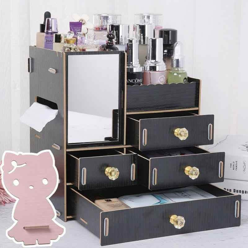 Wooden Cosmetic Storage Box - Tabletop Jewelry Organizer - Vezir