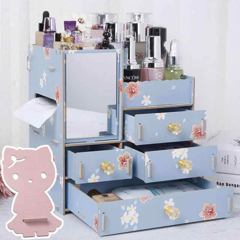 Wooden Cosmetic Storage Box - Tabletop Jewelry Organizer - Vezir