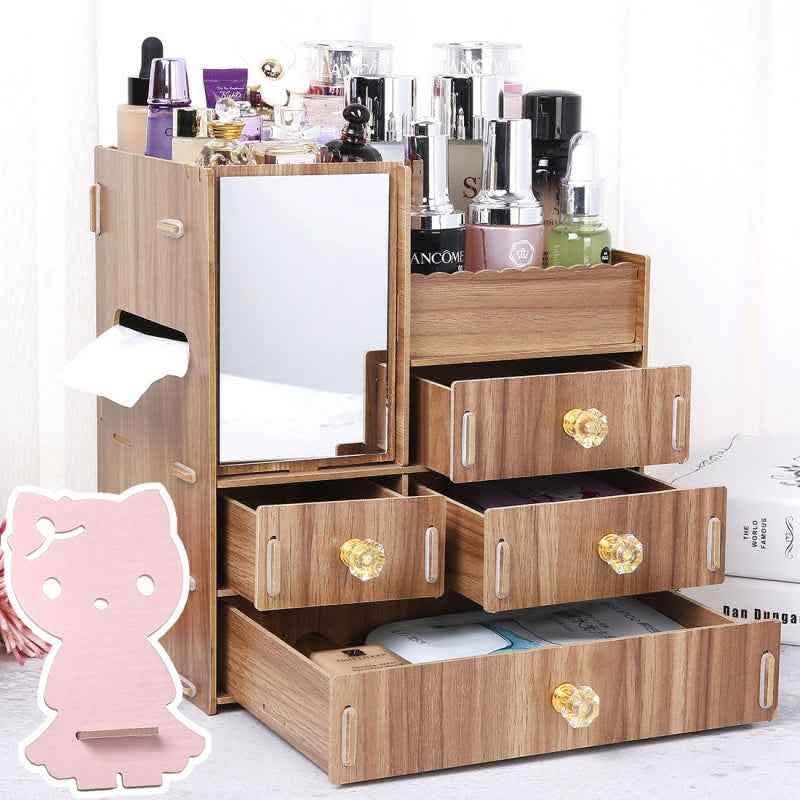 Wooden Cosmetic Storage Box - Tabletop Jewelry Organizer - Vezir