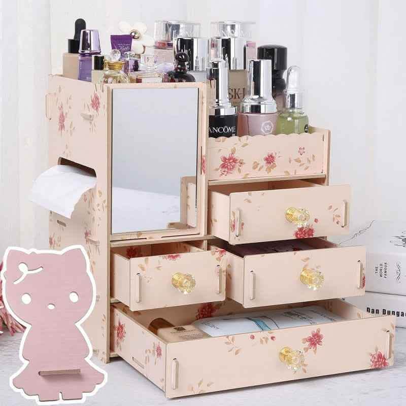Wooden Cosmetic Storage Box - Tabletop Jewelry Organizer - Vezir