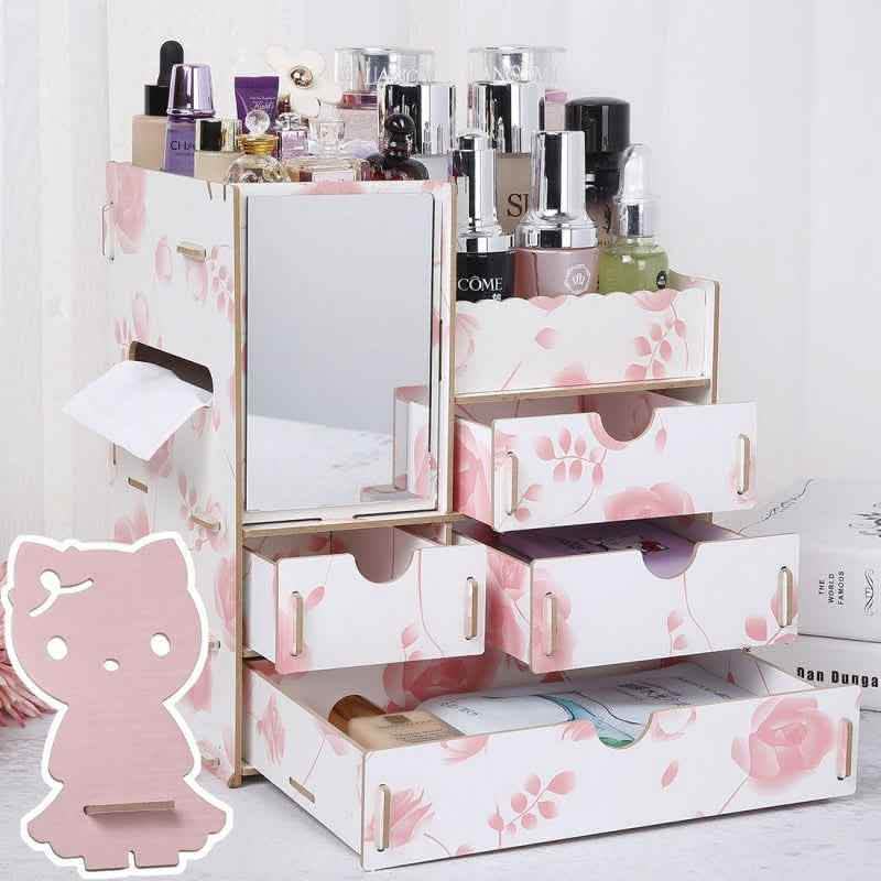Wooden Cosmetic Storage Box - Tabletop Jewelry Organizer - Vezir