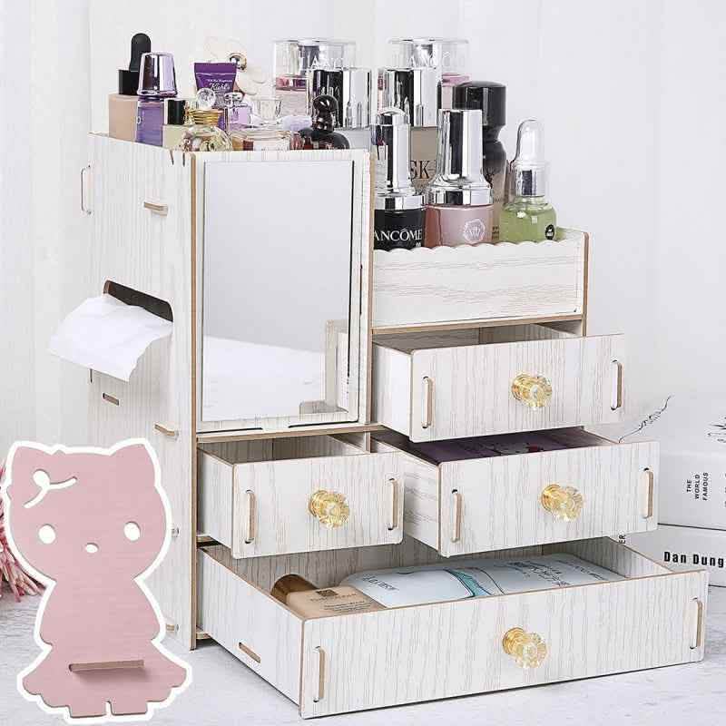Wooden Cosmetic Storage Box - Tabletop Jewelry Organizer - Vezir
