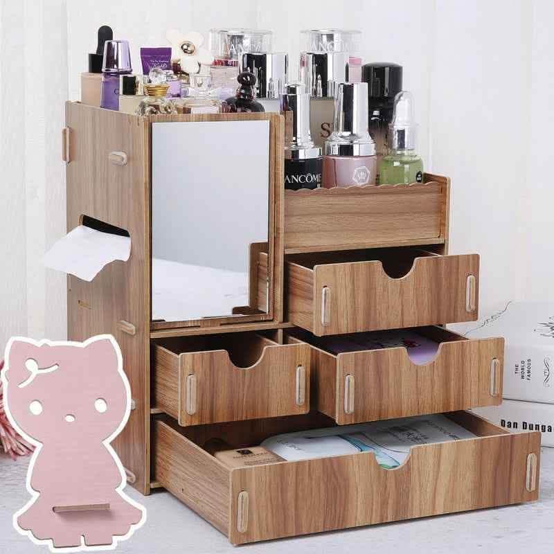 Wooden Cosmetic Storage Box - Tabletop Jewelry Organizer - Vezir
