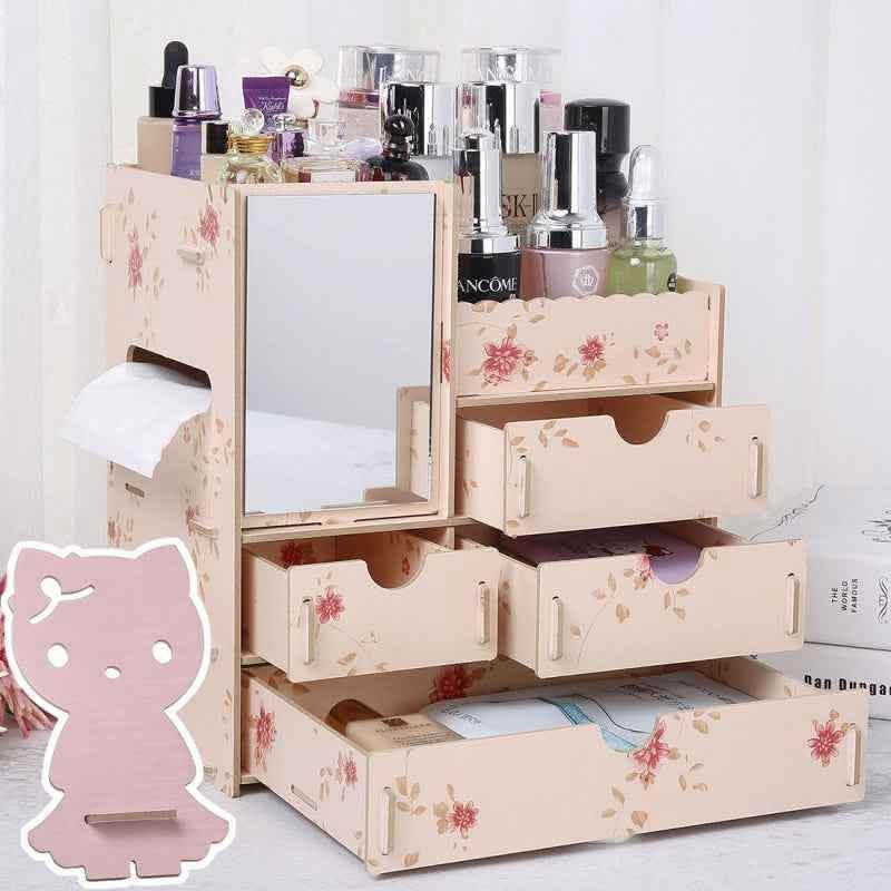 Wooden Cosmetic Storage Box - Tabletop Jewelry Organizer - Vezir