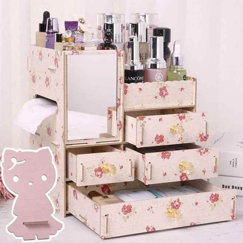 Wooden Cosmetic Storage Box - Tabletop Jewelry Organizer - Vezir