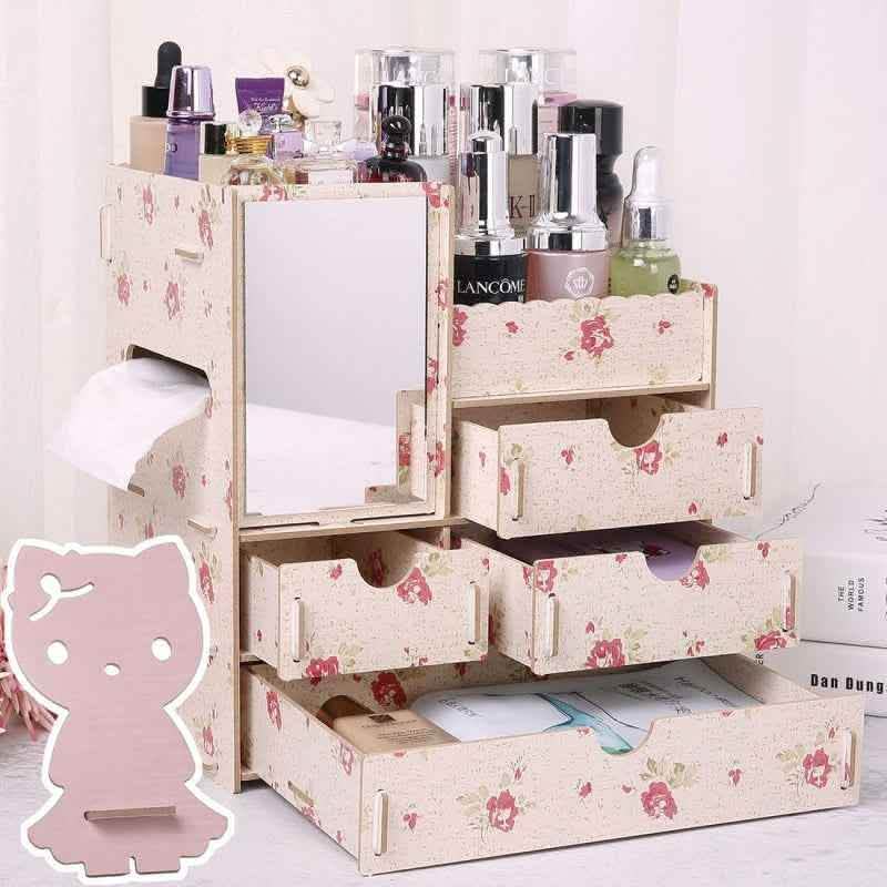 Wooden Cosmetic Storage Box - Tabletop Jewelry Organizer - Vezir