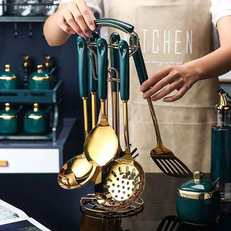7-Piece Stainless Steel Kitchen Utensil Set - Silicone Cooking Tools - Vezir