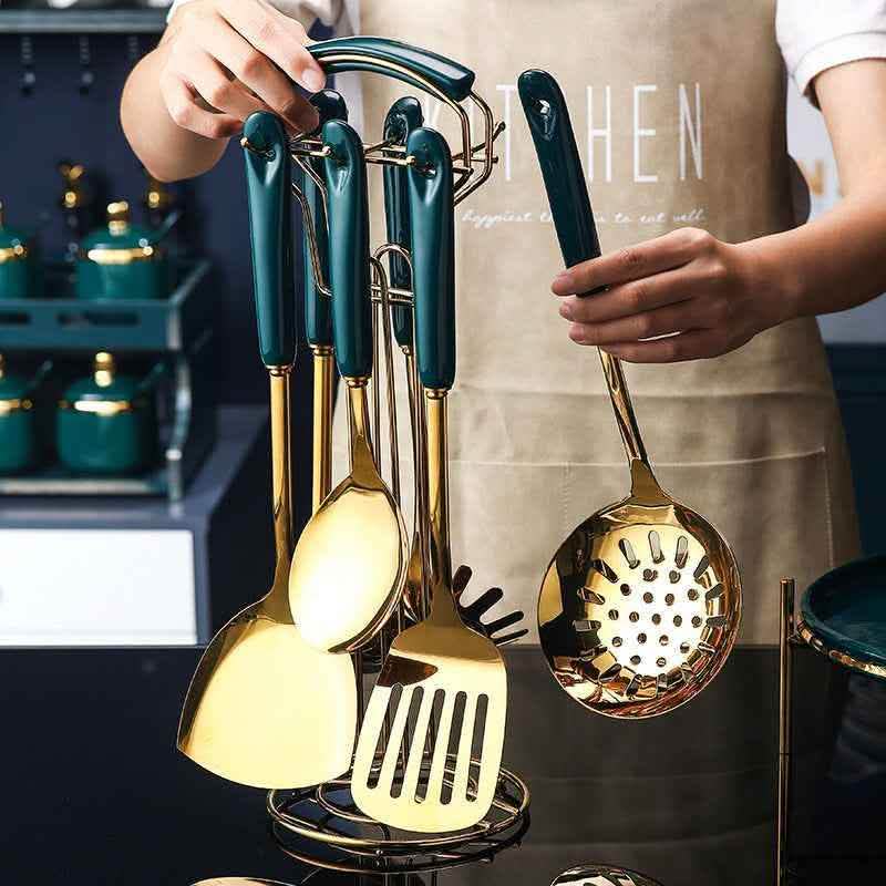 7-Piece Stainless Steel Kitchen Utensil Set - Silicone Cooking Tools - Vezir