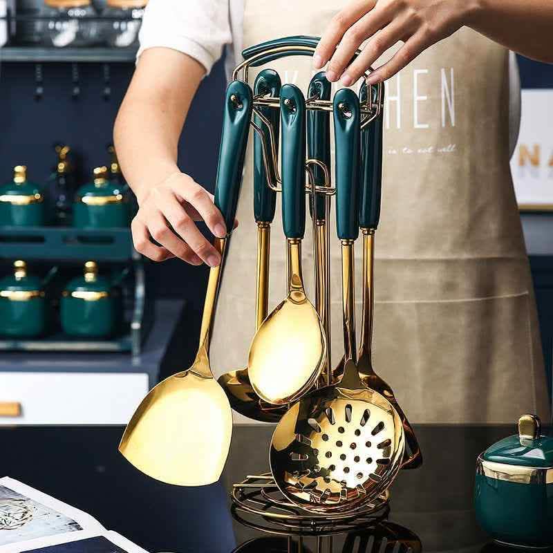 7-Piece Stainless Steel Kitchen Utensil Set - Silicone Cooking Tools - Vezir