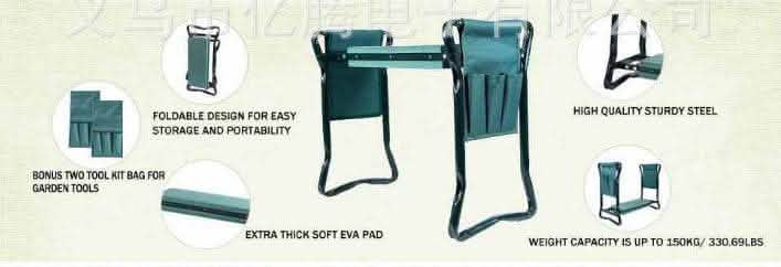 Foldable Garden Bench Chair - Outdoor Tool Pouch Kneeler - Vezir