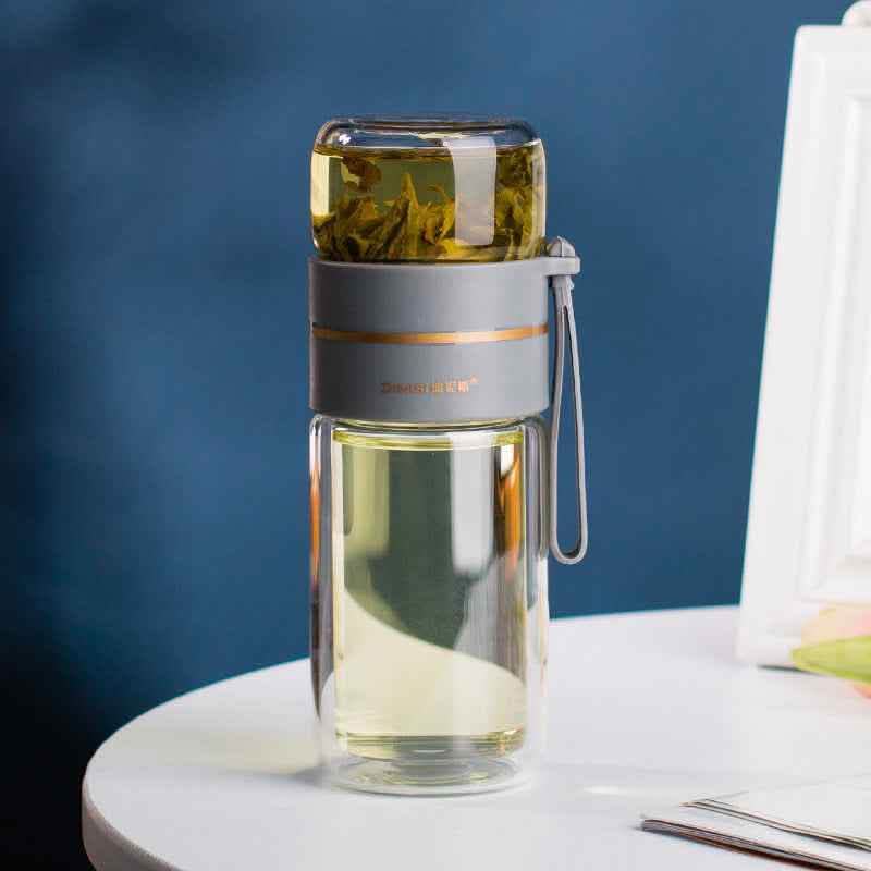 Glass Water Bottle - Tea Infuser Filter Double Wall Design - Vezir