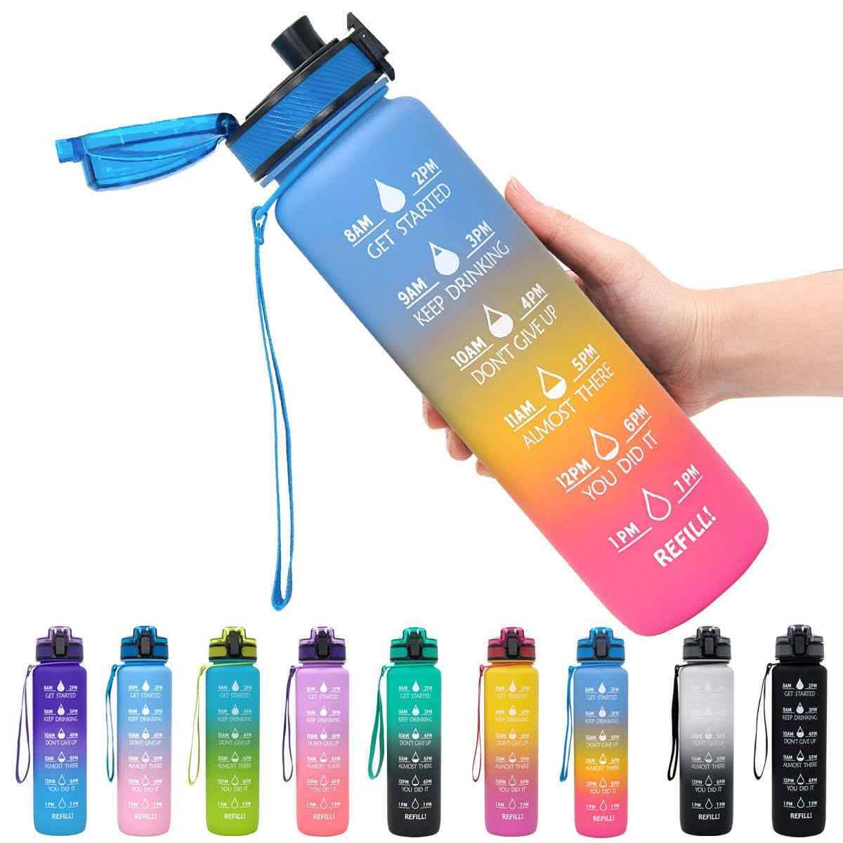 1L Tritan Water Bottle - Time Marker Motivational Sports Cup - Vezir