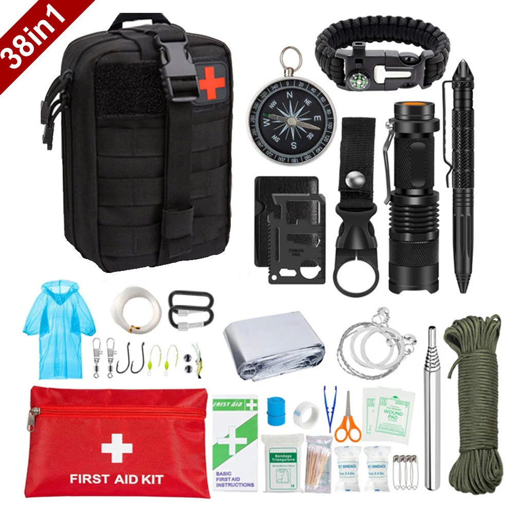 TrekShield™ 38-in-1 Survival First Aid Kit – Complete Outdoor Emergency Gear for Camping, Hiking & Adventures