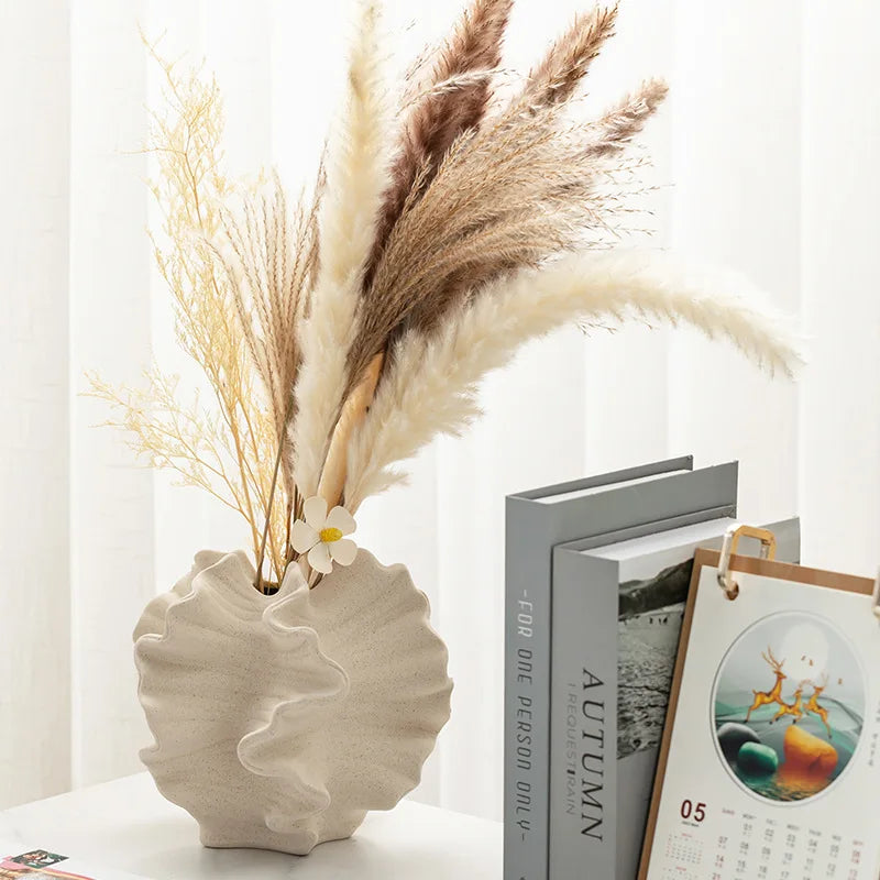 Ceramic Vase Geometric Wavy Patterns Petal Shape Porcelain Crafts Accessories for Flower Arrangement Flower Vase Home Decorationshop_this_look_amDhCa