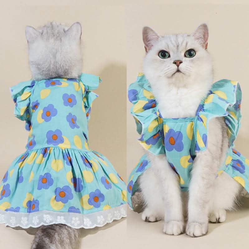 Spring Summer Dog Dress - Cotton Floral Pet Clothing - Vezir