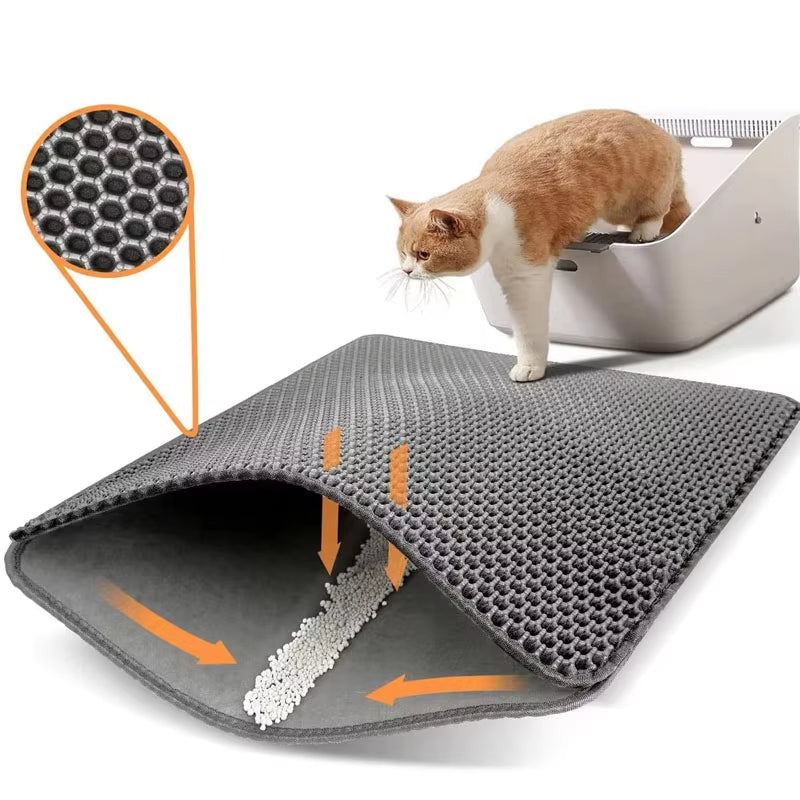 Pet Cat Litter Mat Waterproof Double Layer Cat Litter Trapping Pet Litter Box Mat Clean Pad Products for Cats Accessories Gray