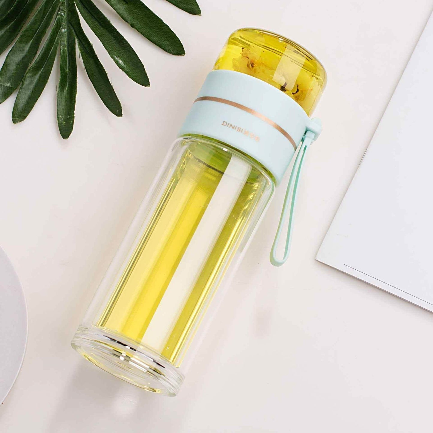 Glass Water Bottle - Tea Infuser Filter Double Wall Design - Vezir