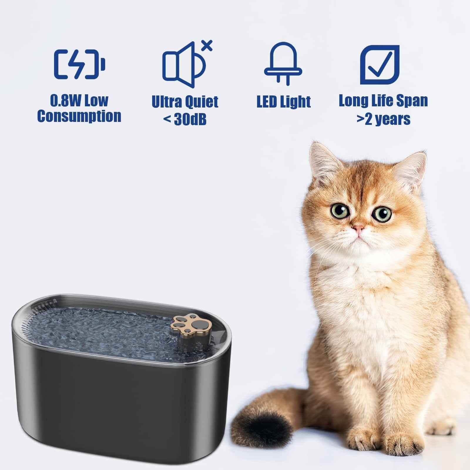 Elite 3L Cat Water Fountain - Ultra-Quiet LED Smart Dispenser - Vezir