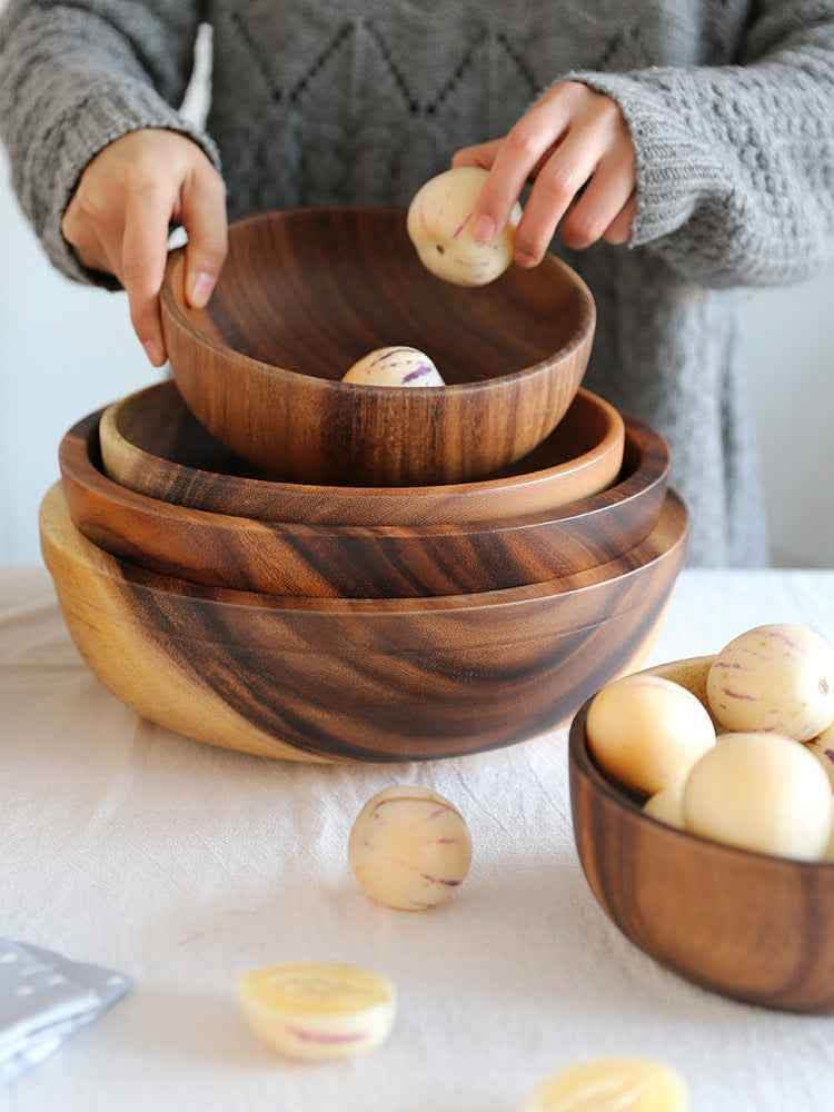 Natural Wooden Bowl - Kitchen Fruit Salad Serving Bowl - Vezir