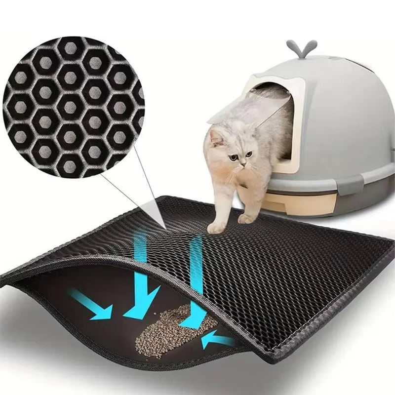 Pet Cat Litter Mat Waterproof Double Layer Cat Litter Trapping Pet Litter Box Mat Clean Pad Products for Cats Accessories Gray