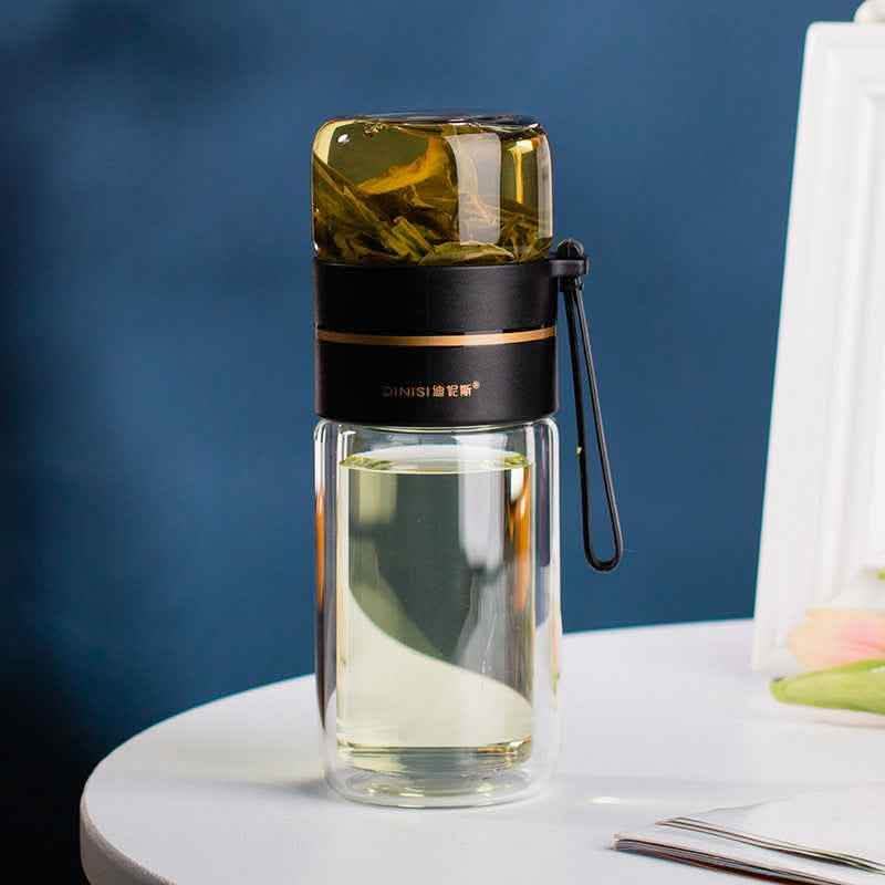 Glass Water Bottle - Tea Infuser Filter Double Wall Design - Vezir