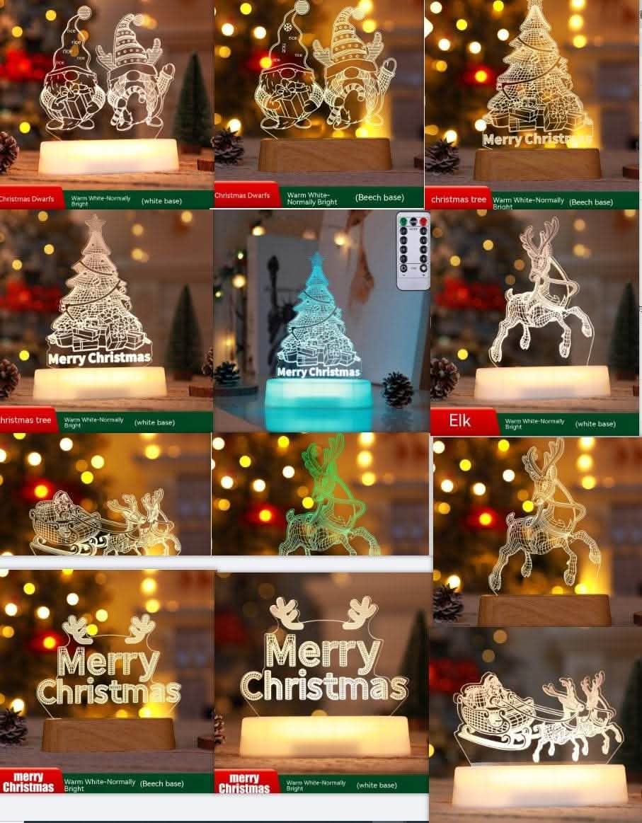 3D Christmas LED Night Light - Acrylic Holiday Decoration Lamp - Vezir