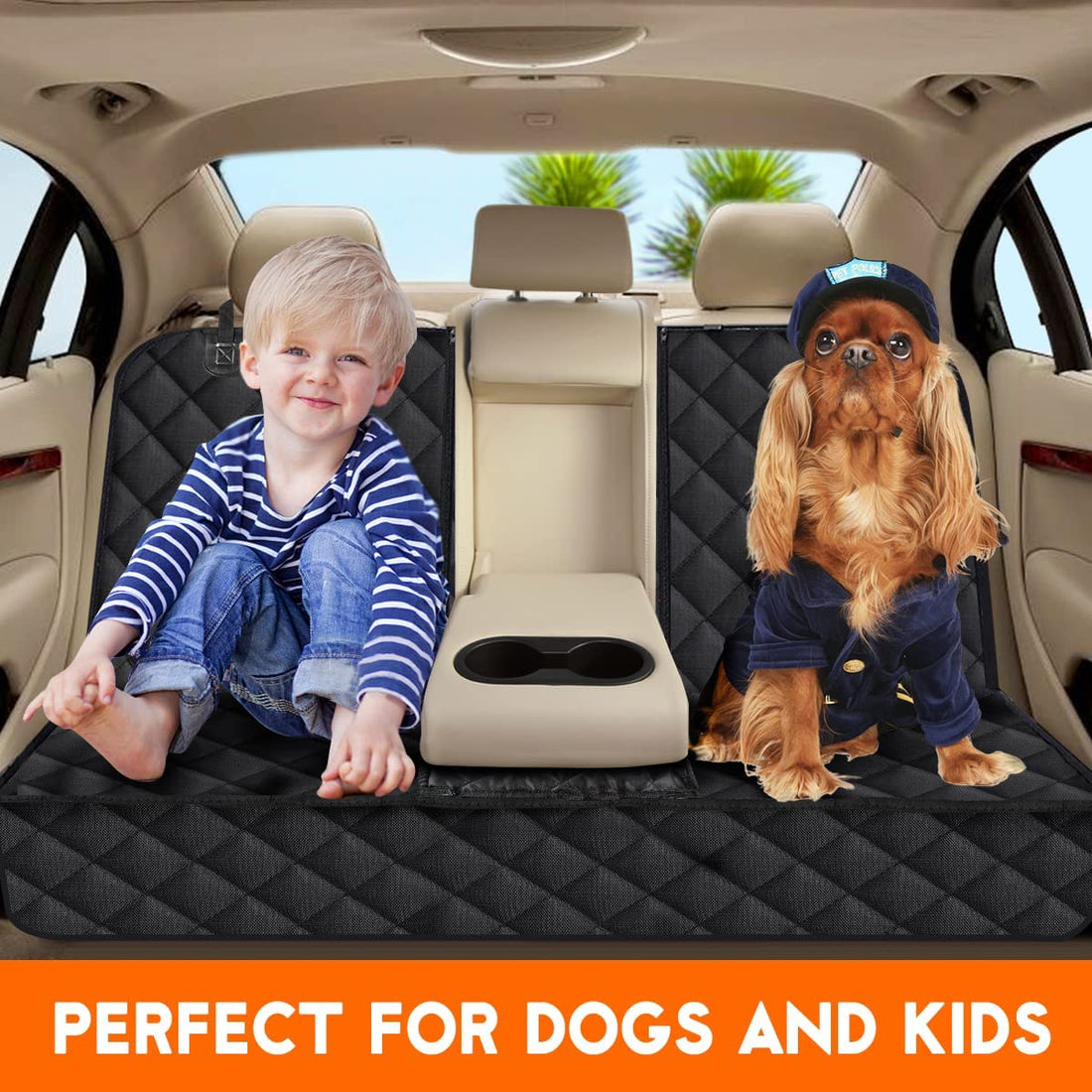 Dog Car Seat Cover, Back Seat Cover for Dogs Pet Car Seat Protector Waterproof Bench Car Seat Cover, Non-Slip Reat Seat Cover Fits Middle Armrest for Most Cars Trucks Suvs - Black Black