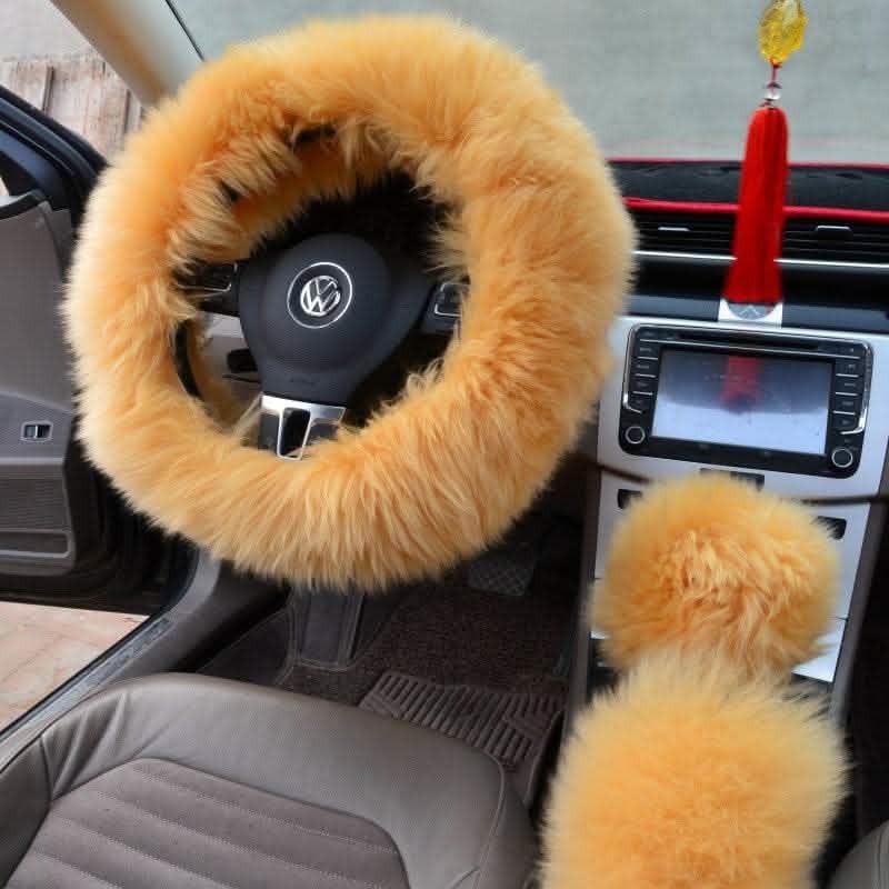3-Piece Wool Steering Wheel Cover - Premium Car Interior Set - Vezir