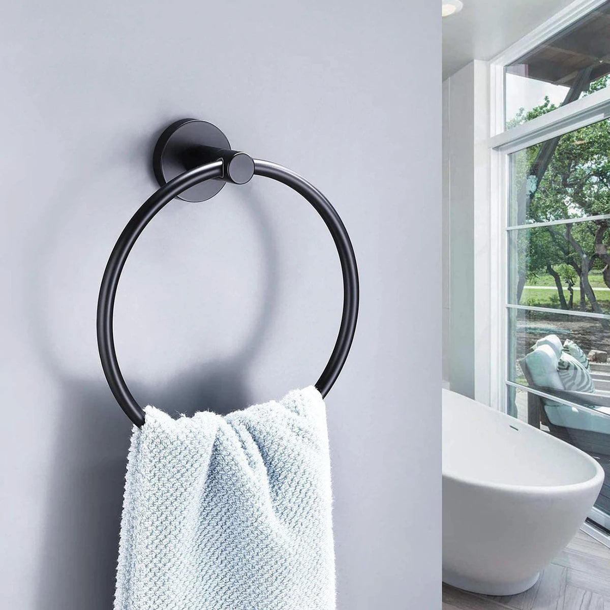 Bathroom Towel Ring Hardware Accessories Storage Holder 304 Stainless Steel Matte Black Hand Towel Holder round Towel Hanger