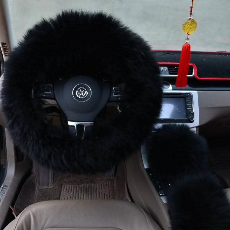 3-Piece Wool Steering Wheel Cover - Premium Car Interior Set - Vezir