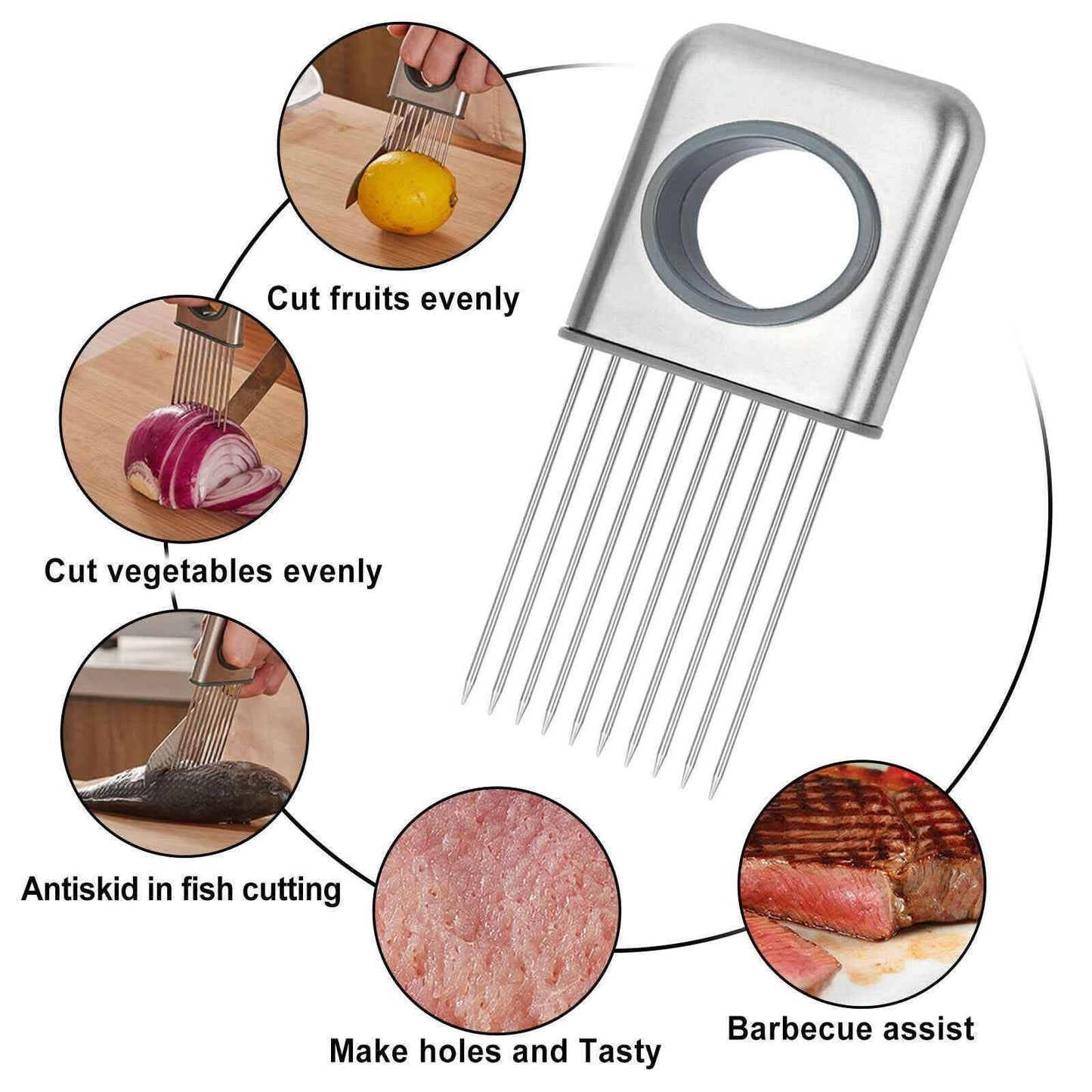 Onion Holder Slicer - Stainless Steel Vegetable Cutter - Vezir