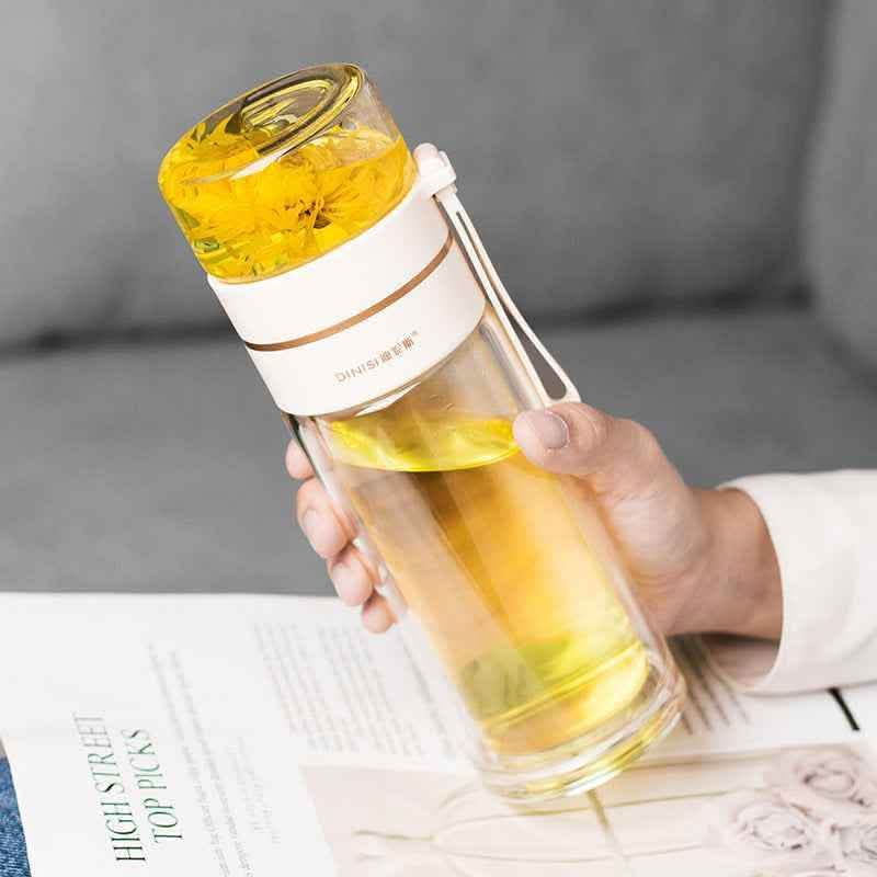Glass Water Bottle - Tea Infuser Filter Double Wall Design - Vezir