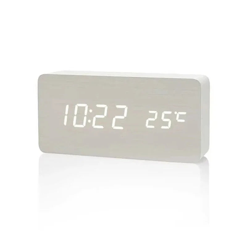 Wooden Digital Alarm Clock LED Table Clock with Temperature for Bedroom Office Desk Decorations