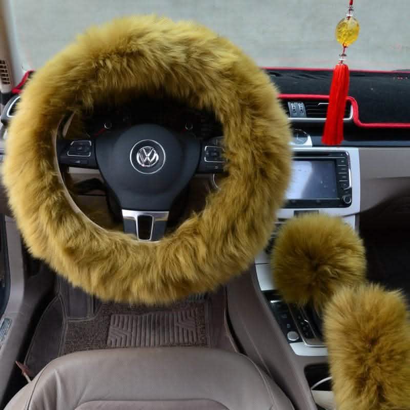 3-Piece Wool Steering Wheel Cover - Premium Car Interior Set - Vezir