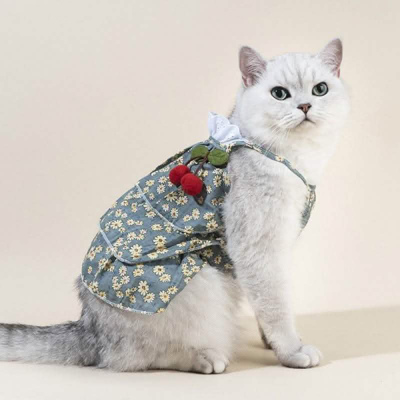 Spring Summer Dog Dress - Cotton Floral Pet Clothing - Vezir