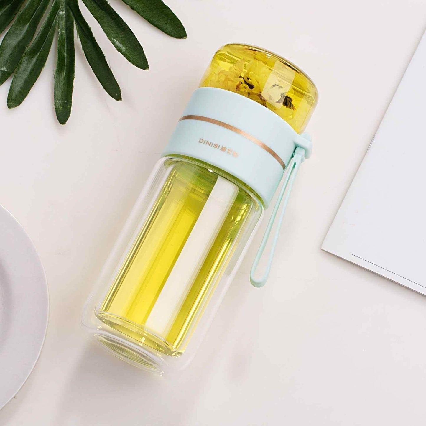 Glass Water Bottle - Tea Infuser Filter Double Wall Design - Vezir