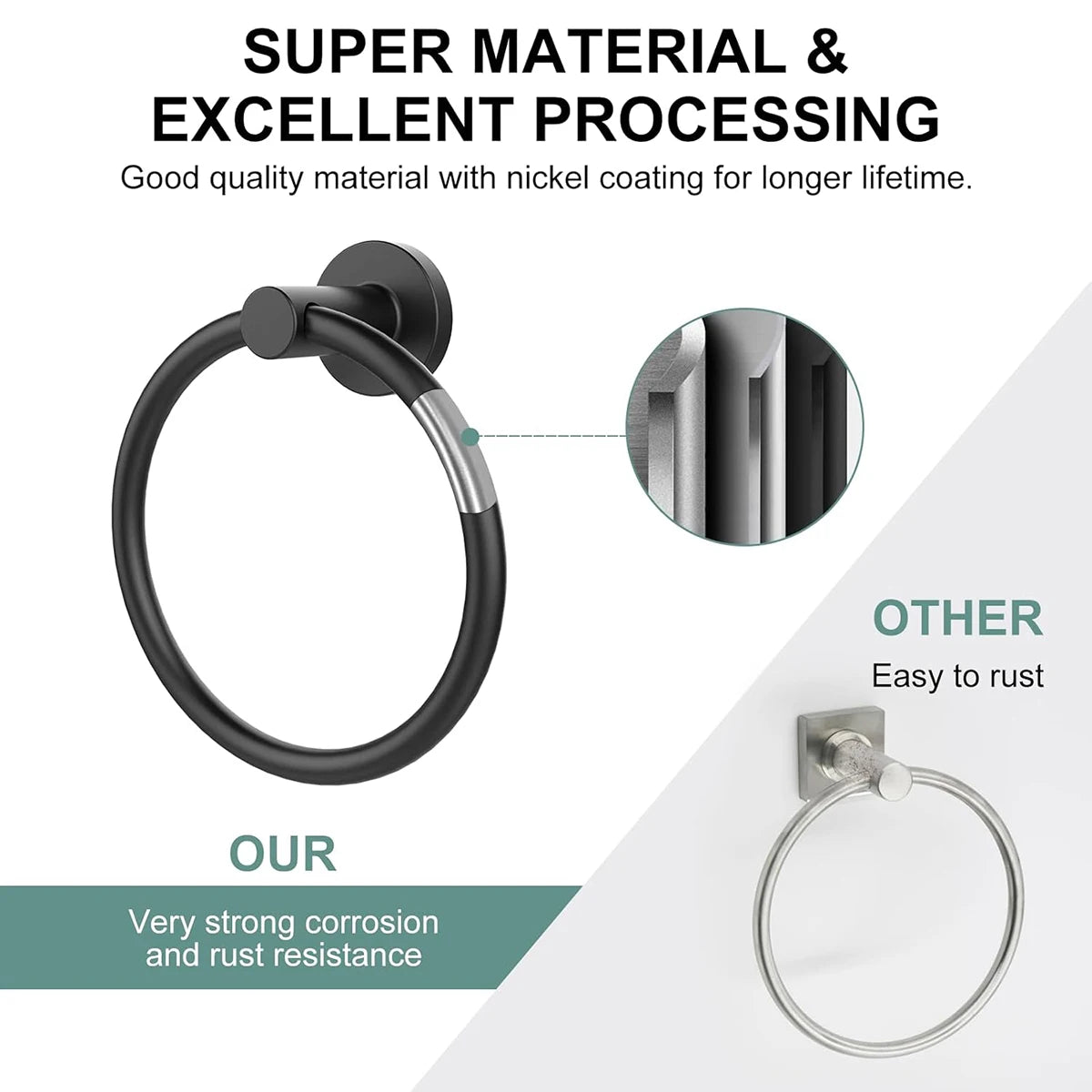 Bathroom Towel Ring Hardware Accessories Storage Holder 304 Stainless Steel Matte Black Hand Towel Holder round Towel Hanger
